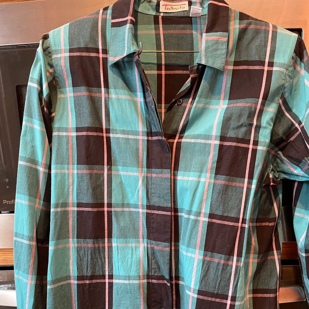 Talbots Long Sleeve Button Down Plaid Cotton Shirt Size 10